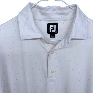 FootJoy Golf Polo Shirt‎ Large Mens White With FJ Logo All Over Pattern AOP